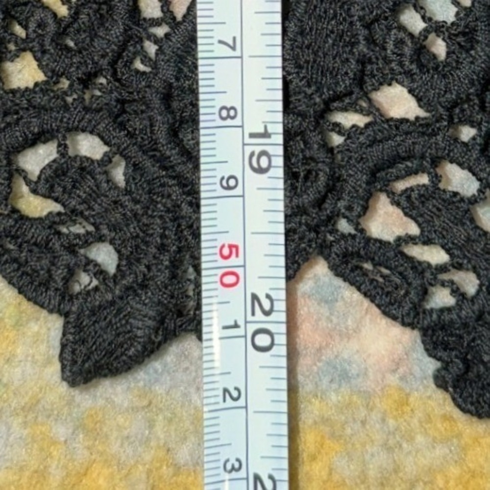 Black Crochet Lace Boho Halter Top Womens S Festival Goth Sheer Guipure Floral - Picture 6 of 11